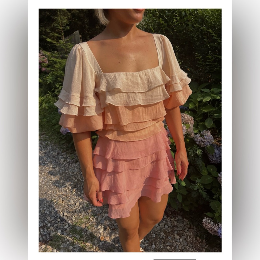 Strut & Bolt June Tiered Ruffle Layer Mini Dress - Coral